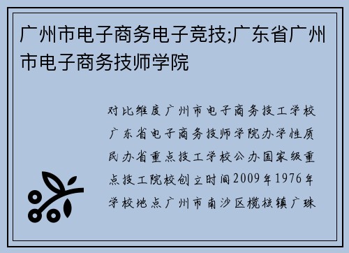 广州市电子商务电子竞技;广东省广州市电子商务技师学院